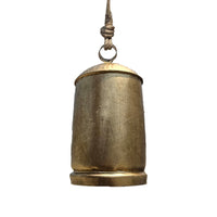 Zaira Decorative Iron Cow Bells Set of 3 | Cylindrical | Antique Gold Finish| Jute Hanging Rope | 20, 15, 12 Inches - UPT-332559