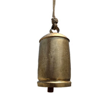Zaira Decorative Iron Cow Bells Set of 3 | Cylindrical | Antique Gold Finish| Jute Hanging Rope | 20, 15, 12 Inches - UPT-332559