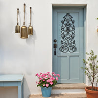 Zaira Decorative Iron Cow Bells Set of 3 | Cylindrical | Antique Gold Finish| Jute Hanging Rope | 20, 15, 12 Inches - UPT-332559