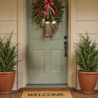 Zaira Decorative Iron Cow Bells Set of 3 | Cylindrical | Antique Gold Finish| Jute Hanging Rope | 20, 15, 12 Inches - UPT-332559