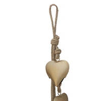 Zema 6 Heart Shape Iron Bells on 35 Inch Jute Hanging Rope, Antique Gold Wall Decor - UPT-332560