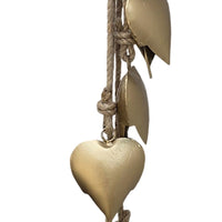 Zema 6 Heart Shape Iron Bells on 35 Inch Jute Hanging Rope, Antique Gold Wall Decor - UPT-332560