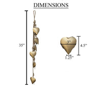 Zema 6 Heart Shape Iron Bells on 35 Inch Jute Hanging Rope, Antique Gold Wall Decor - UPT-332560