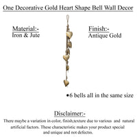 Zema 6 Heart Shape Iron Bells on 35 Inch Jute Hanging Rope, Antique Gold Wall Decor - UPT-332560