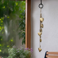 Zema 6 Heart Shape Iron Bells on 35 Inch Jute Hanging Rope, Antique Gold Wall Decor - UPT-332560