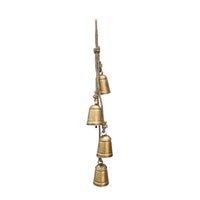 Zema Rustic Iron Hanging Bells Wall Decor, Cylindrical Cowbell on 28 Inch Jute Rope, Antique Gold - UPT-332561
