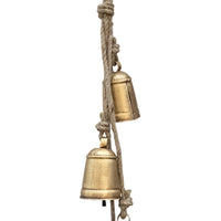 Zema Rustic Iron Hanging Bells Wall Decor, Cylindrical Cowbell on 28 Inch Jute Rope, Antique Gold - UPT-332561