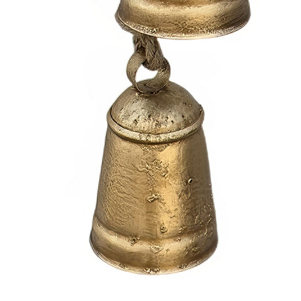 Zema Rustic Iron Hanging Bells Wall Decor, Cylindrical Cowbell on 28 Inch Jute Rope, Antique Gold - UPT-332561