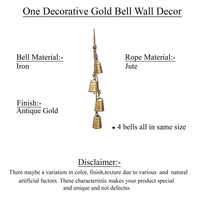 Zema Rustic Iron Hanging Bells Wall Decor, Cylindrical Cowbell on 28 Inch Jute Rope, Antique Gold - UPT-332561