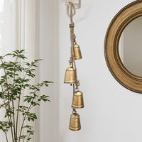 Zema Rustic Iron Hanging Bells Wall Decor, Cylindrical Cowbell on 28 Inch Jute Rope, Antique Gold - UPT-332561