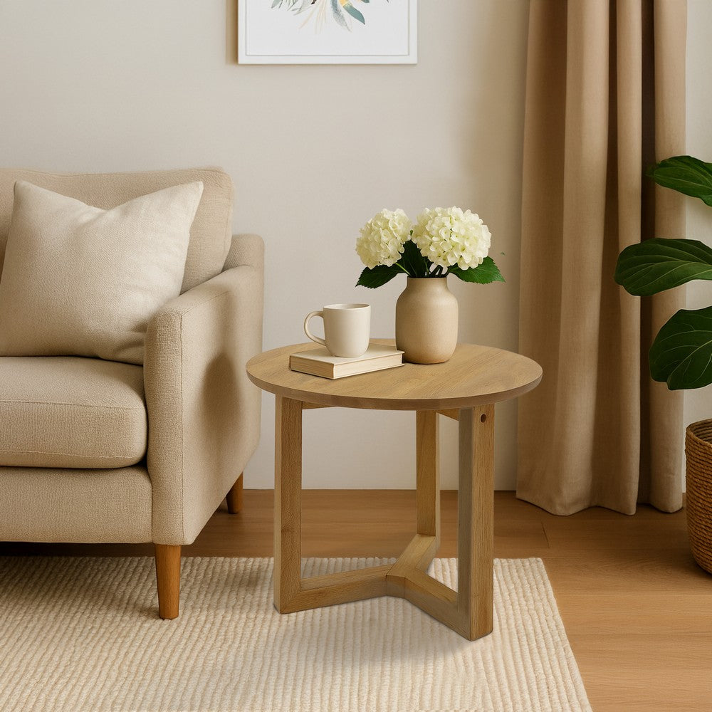 Nina 18.5" Round Handcrafted Side End Table | Natural Brown Mango Wood - UPT-333316