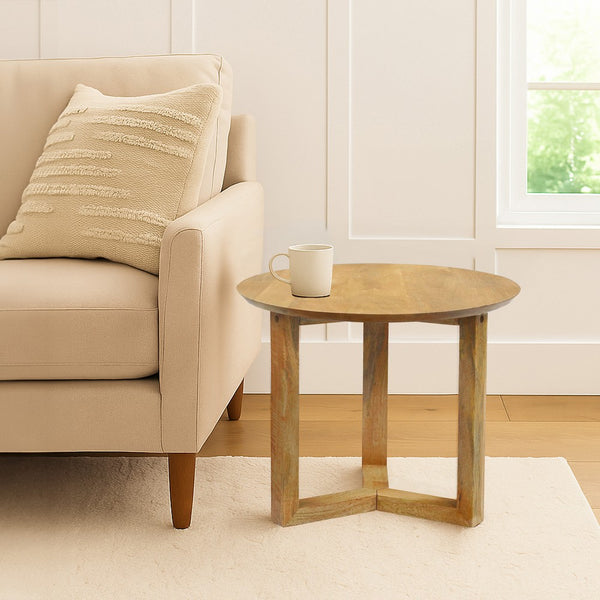 Nina 18.5" Round Handcrafted Side End Table | Natural Brown Mango Wood - UPT-333316