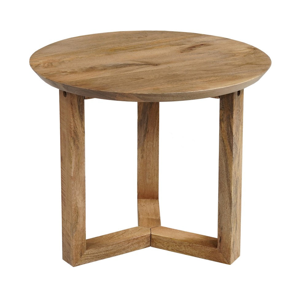 Nina 18.5" Round Handcrafted Side End Table | Natural Brown Mango Wood - UPT-333316
