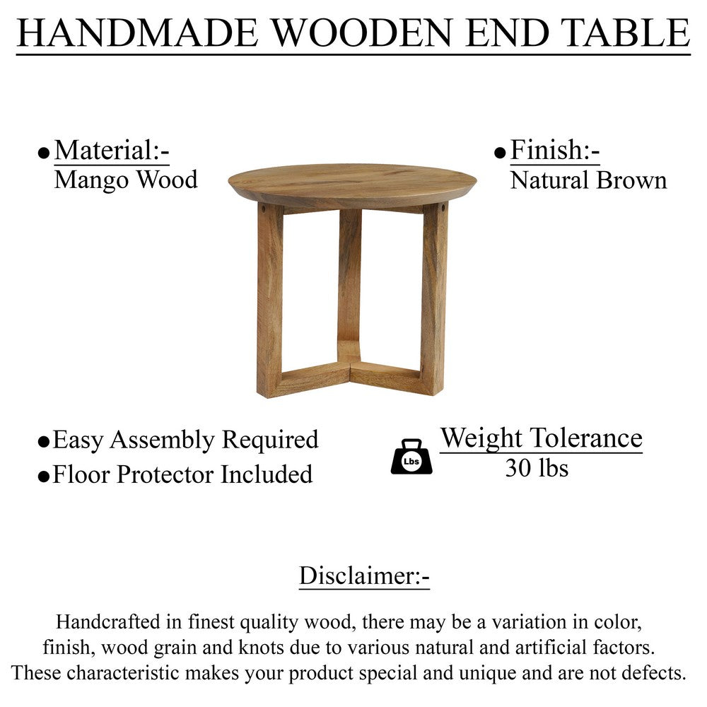 Nina 18.5" Round Handcrafted Side End Table | Natural Brown Mango Wood - UPT-333316