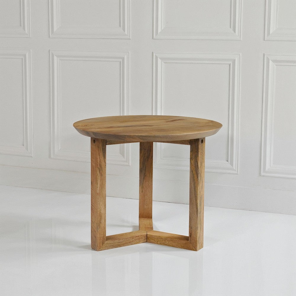 Nina 18.5" Round Handcrafted Side End Table | Natural Brown Mango Wood - UPT-333316