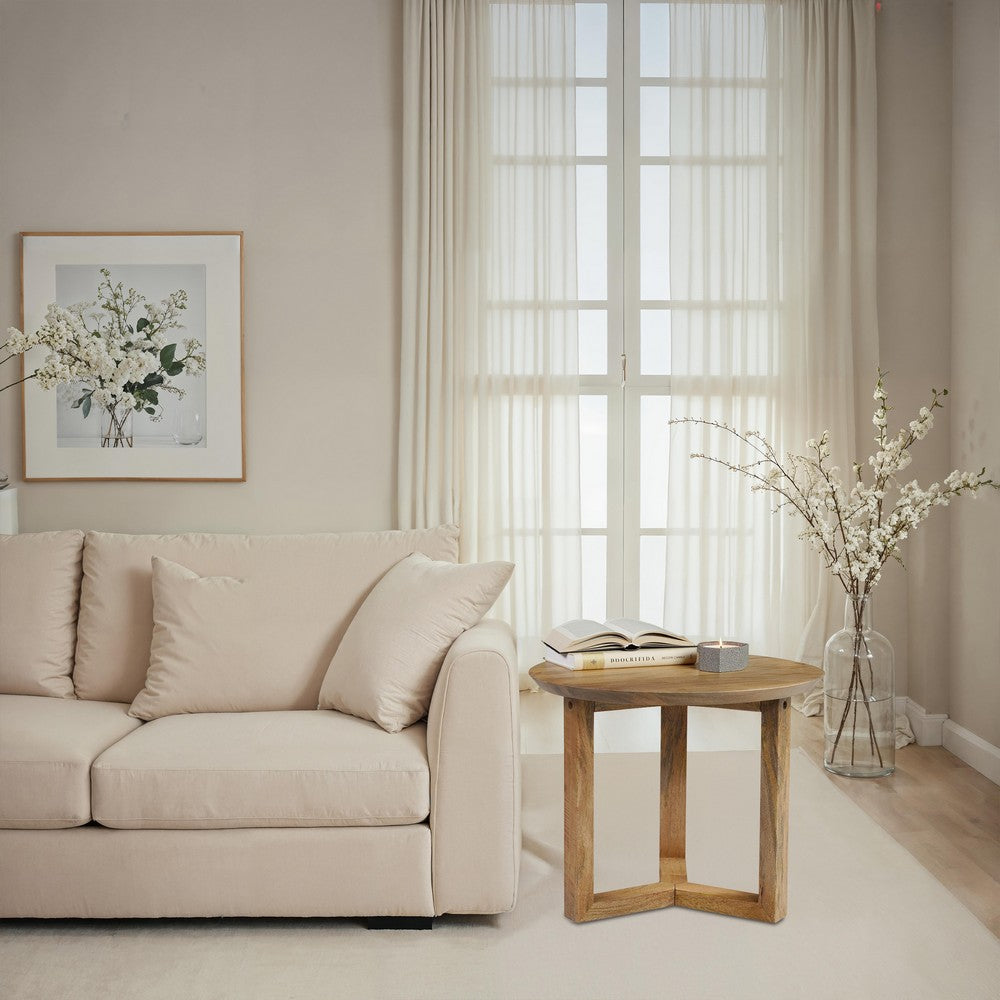 Nina 18.5" Round Handcrafted Side End Table | Natural Brown Mango Wood - UPT-333316