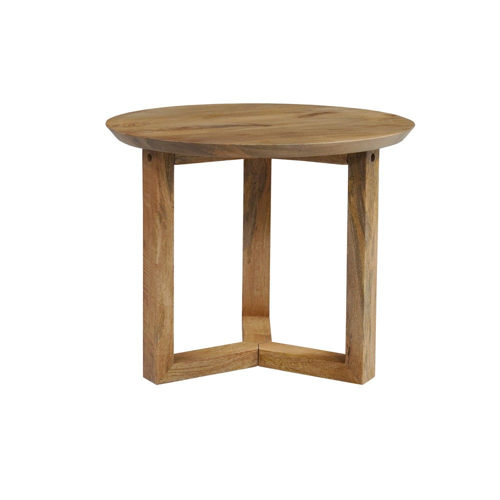 Nina 18.5" Round Handcrafted Side End Table | Natural Brown Mango Wood - UPT-333316