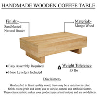 Elias Coffee Table | 42" Rectangular Top | Sandblasted Natural Brown Mango Wood | Wood Sustainably Harvested - UPT-333317