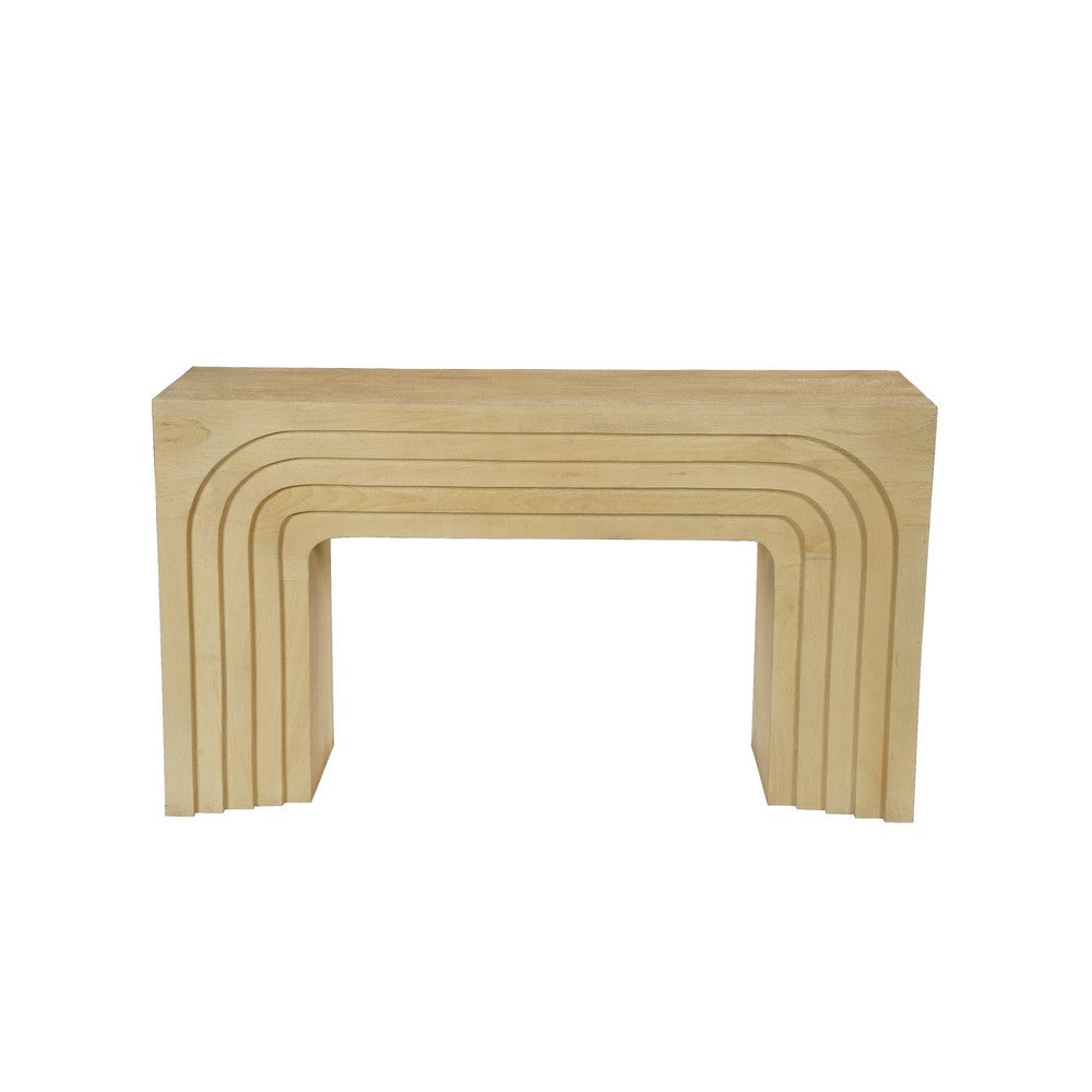 Kesna Console Sofa Table, 53 Inch Sculpted Arch, Light Beige Mango Wood - UPT-336134