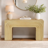 Kesna Console Sofa Table, 53 Inch Sculpted Arch, Light Beige Mango Wood - UPT-336134