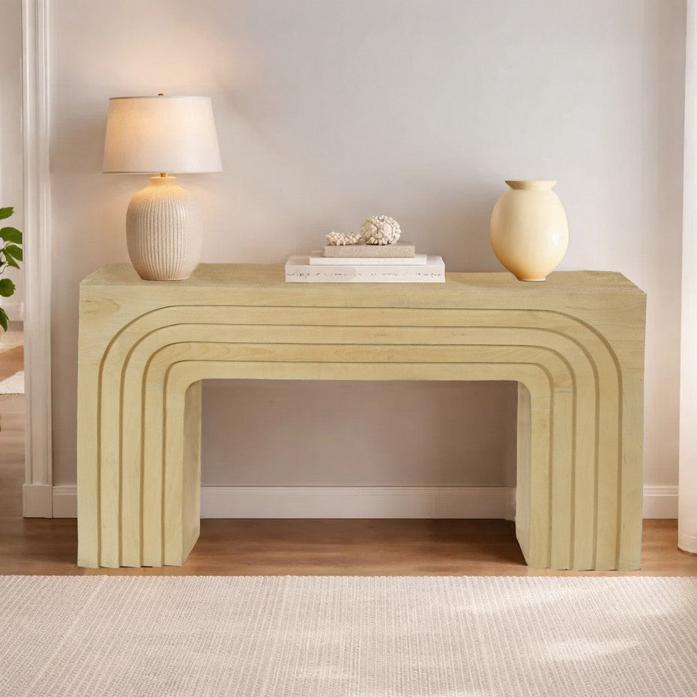 Kesna Console Sofa Table, 53 Inch Sculpted Arch, Light Beige Mango Wood - UPT-336134