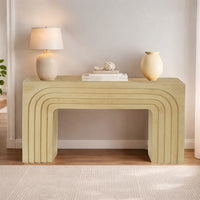 Kesna Console Sofa Table, 53 Inch Sculpted Arch, Light Beige Mango Wood - UPT-336134