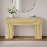 Kesna Console Sofa Table, 53 Inch Sculpted Arch, Light Beige Mango Wood - UPT-336134