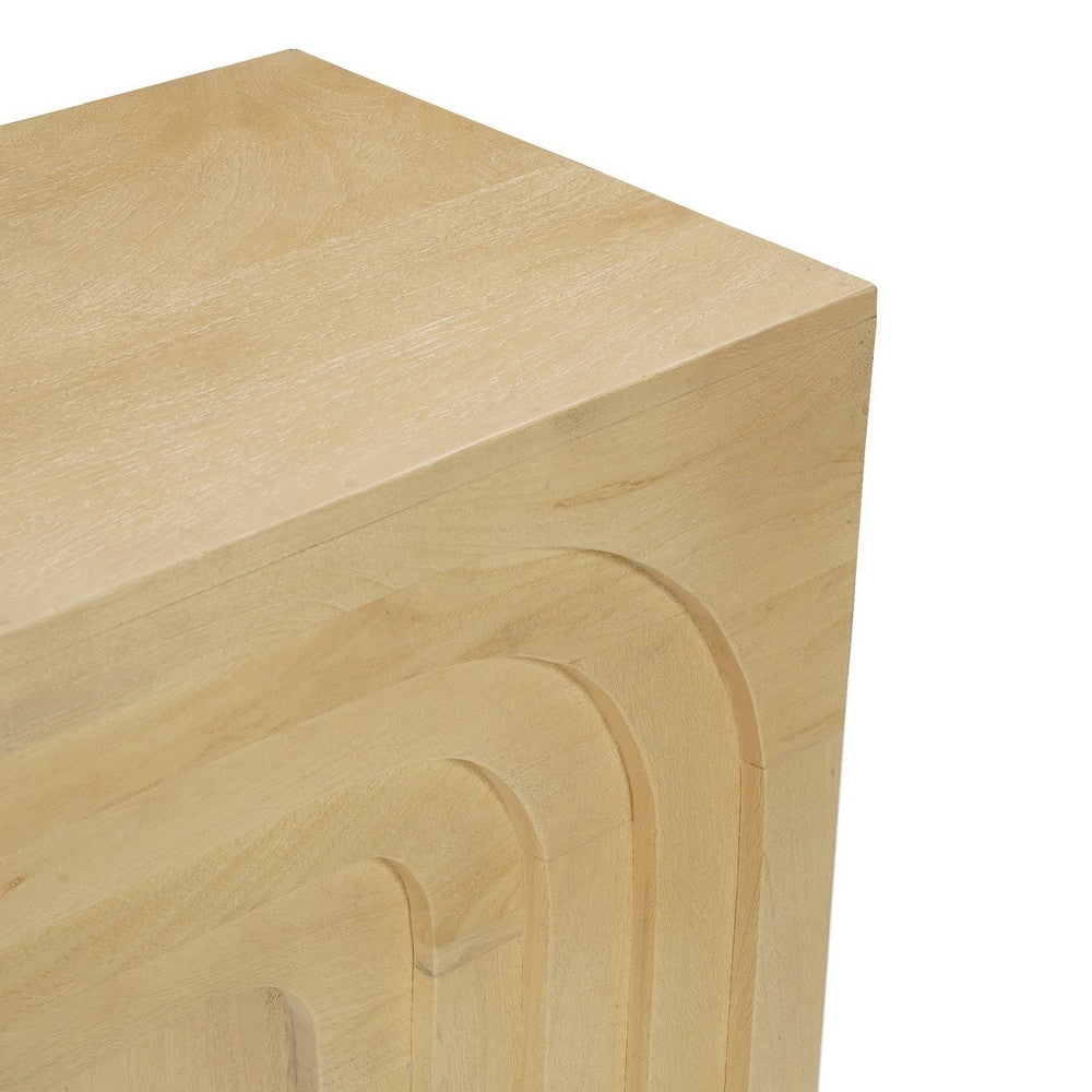 Kesna Console Sofa Table, 53 Inch Sculpted Arch, Light Beige Mango Wood - UPT-336134