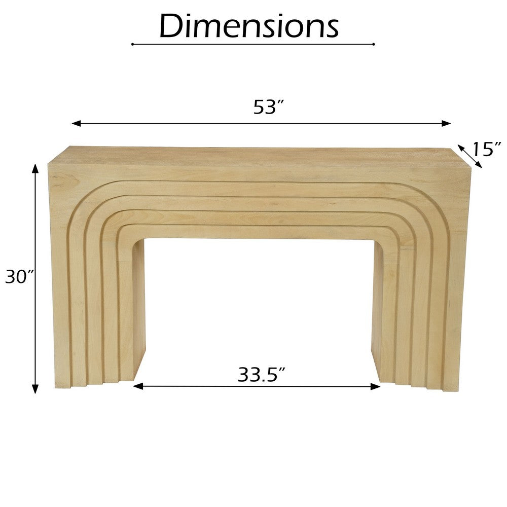 Kesna Console Sofa Table, 53 Inch Sculpted Arch, Light Beige Mango Wood - UPT-336134