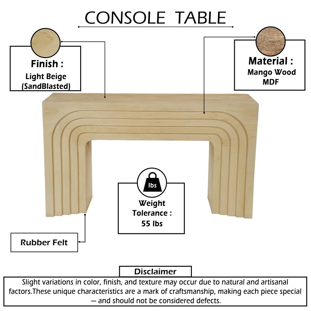 Kesna Console Sofa Table, 53 Inch Sculpted Arch, Light Beige Mango Wood - UPT-336134