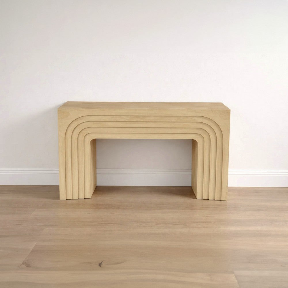 Kesna Console Sofa Table, 53 Inch Sculpted Arch, Light Beige Mango Wood - UPT-336134