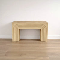 Kesna Console Sofa Table, 53 Inch Sculpted Arch, Light Beige Mango Wood - UPT-336134