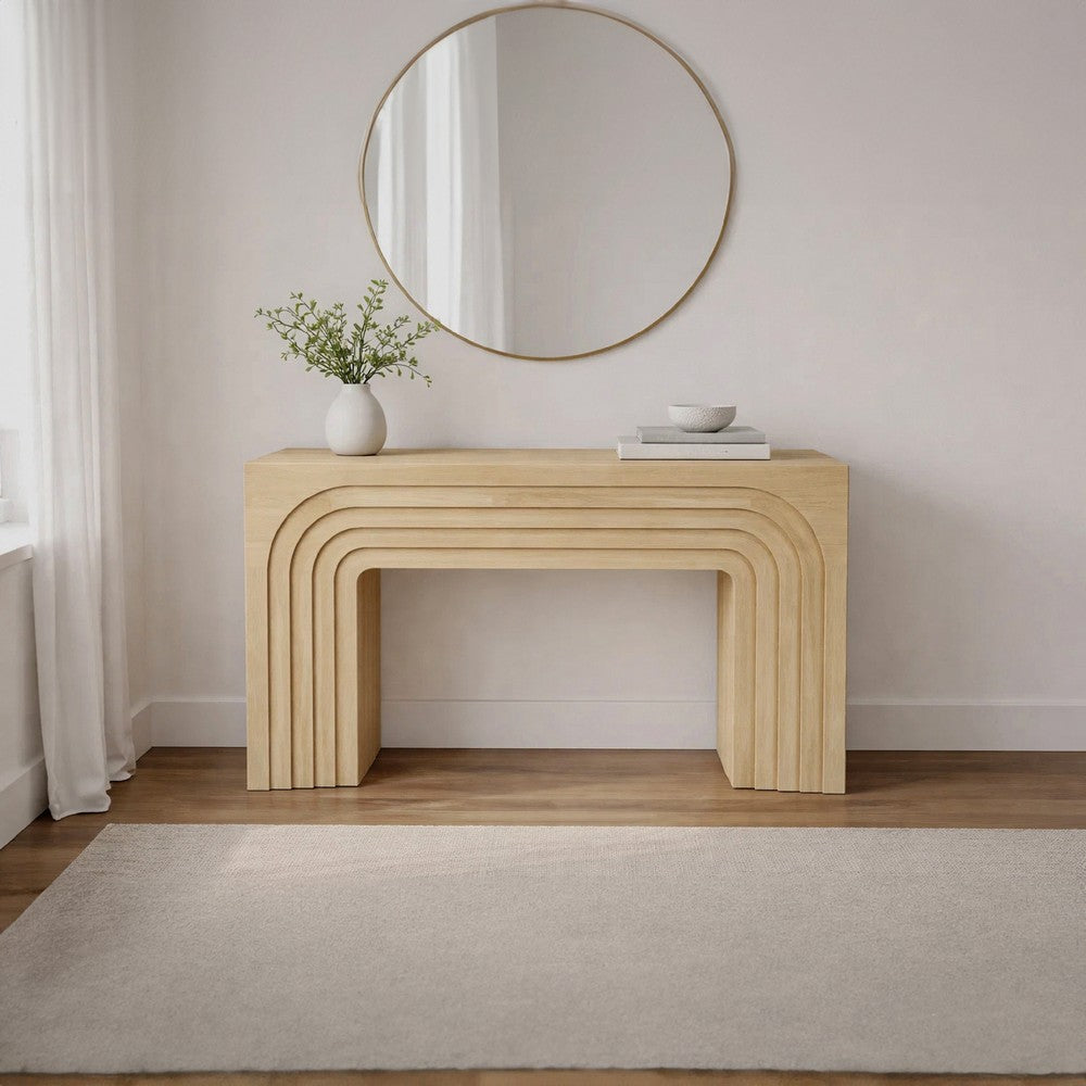 Kesna Console Sofa Table, 53 Inch Sculpted Arch, Light Beige Mango Wood - UPT-336134