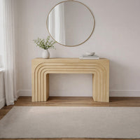 Kesna Console Sofa Table, 53 Inch Sculpted Arch, Light Beige Mango Wood - UPT-336134