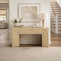 Kesna Console Sofa Table, 53 Inch Sculpted Arch, Light Beige Mango Wood - UPT-336134