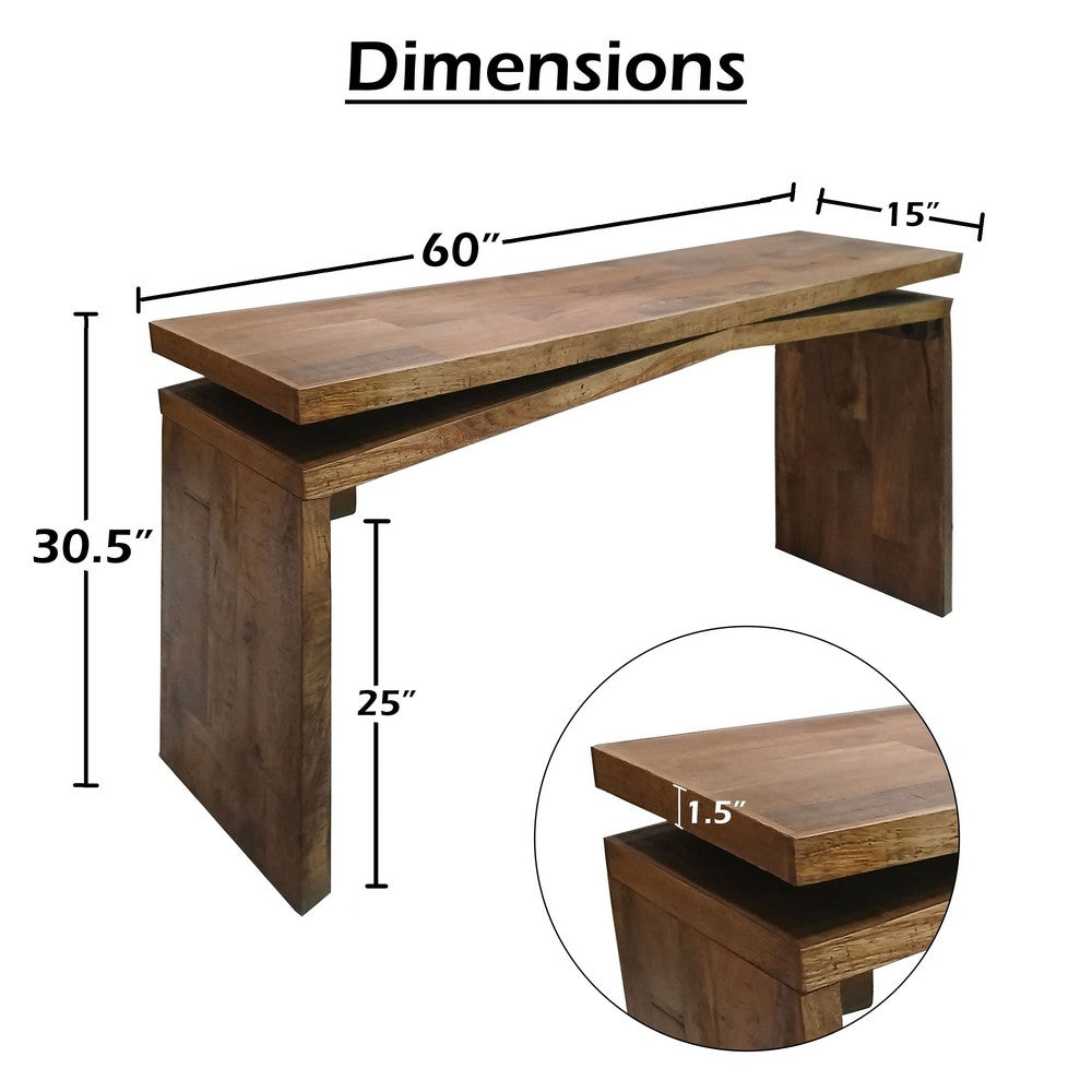 Keri Console Table, 60 inch Solid Mango Wood Slab Top, Handcrafted Rustic Natural Brown, Organic Design - UPT-336135