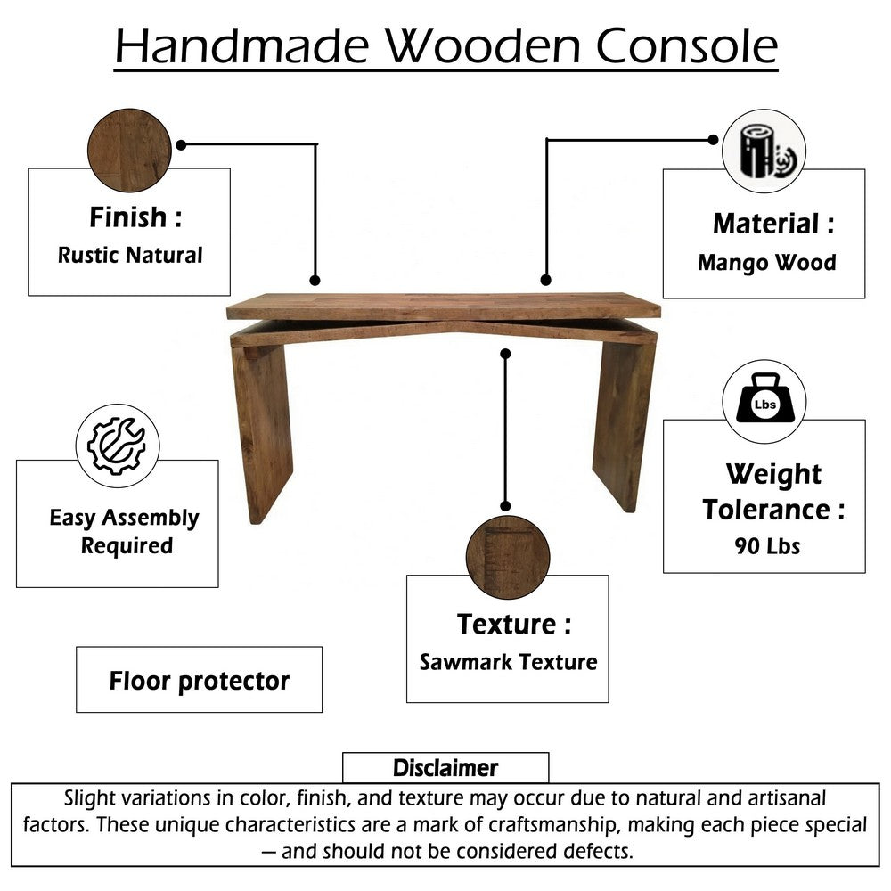 Keri Console Table, 60 inch Solid Mango Wood Slab Top, Handcrafted Rustic Natural Brown, Organic Design - UPT-336135