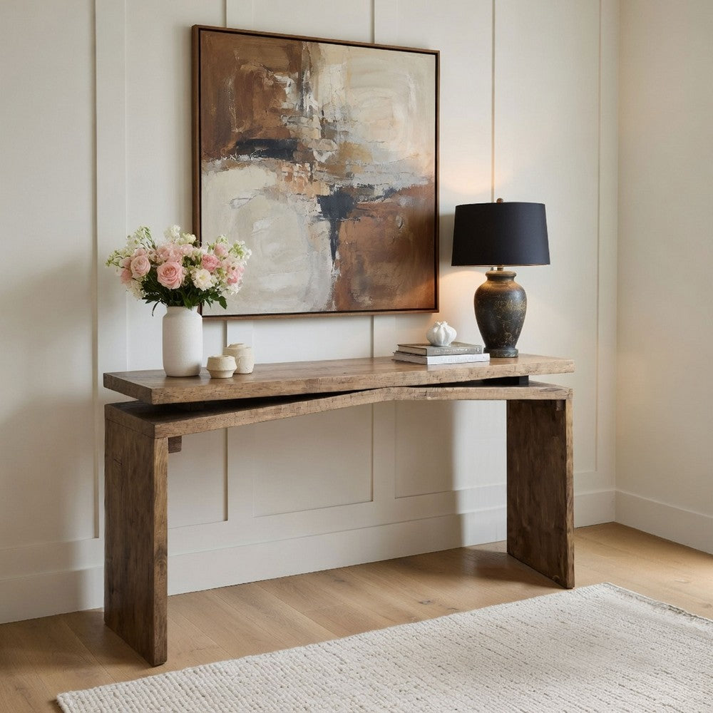 Keri Console Table, 60 inch Solid Mango Wood Slab Top, Handcrafted Rustic Natural Brown, Organic Design - UPT-336135