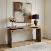 Keri Console Table, 60 inch Solid Mango Wood Slab Top, Handcrafted Rustic Natural Brown, Organic Design - UPT-336135