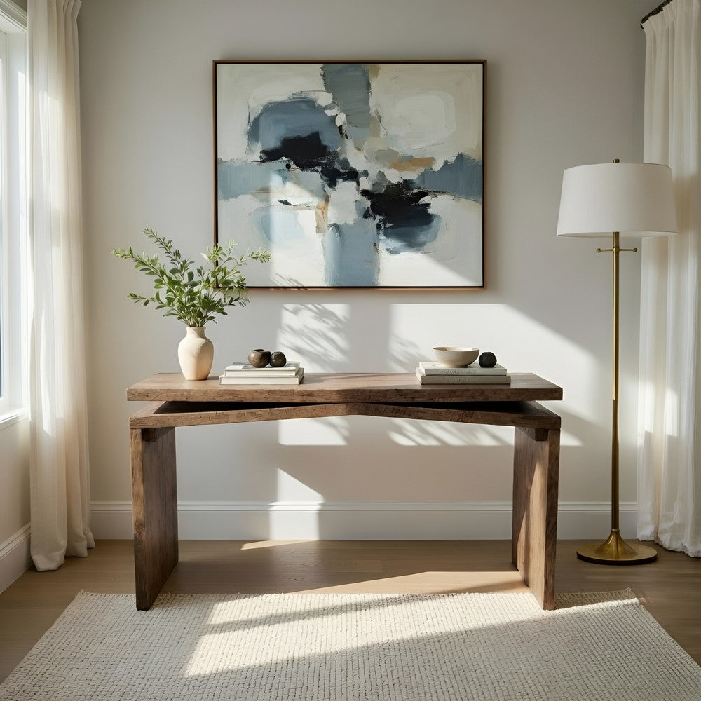 Keri Console Table, 60 inch Solid Mango Wood Slab Top, Handcrafted Rustic Natural Brown, Organic Design - UPT-336135