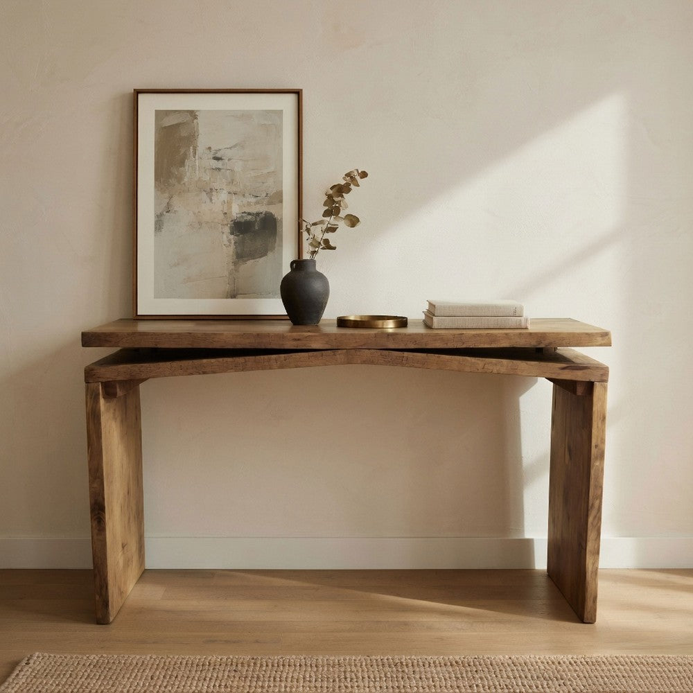 Keri Console Table, 60 inch Solid Mango Wood Slab Top, Handcrafted Rustic Natural Brown, Organic Design - UPT-336135
