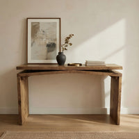 Keri Console Table, 60 inch Solid Mango Wood Slab Top, Handcrafted Rustic Natural Brown, Organic Design - UPT-336135