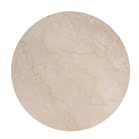 Kara Coffee Table, 29 Inch Round Botticino Marble Top, Brown Mango Wood 3 Panel Tripod - UPT-336137