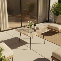 Taro Coffee Table | 24 Inch Square Taupe Brown Real Marble Top | Black Metal Legs - UPT-336138