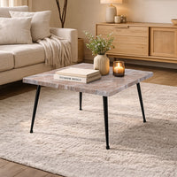 Taro Cocktail Table | 24 Inch Square Taupe Brown Marble Top | Indoor & Outdoor Patio Table | Black Metal Legs - UPT-336138