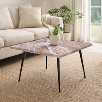 Taro Cocktail Table | 24 Inch Square Taupe Brown Marble Top | Indoor & Outdoor Patio Table | Black Metal Legs - UPT-336138