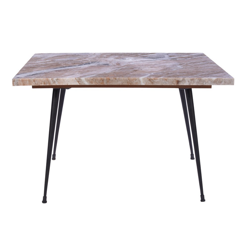 Taro Coffee Table | 24 Inch Square Taupe Brown Real Marble Top | Black Metal Legs - UPT-336138
