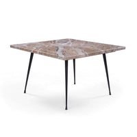 Taro Coffee Table | 24 Inch Square Taupe Brown Real Marble Top | Black Metal Legs - UPT-336138