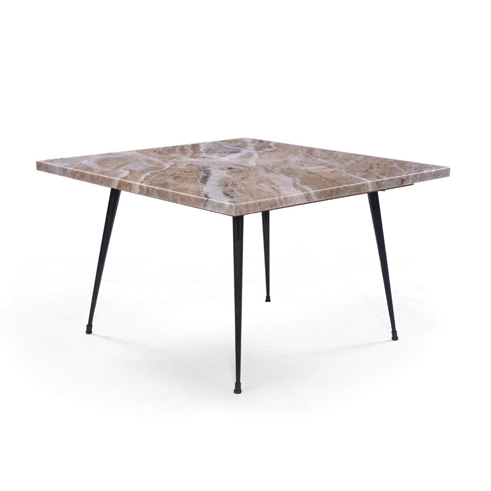 Taro Cocktail Table | 24 Inch Square Taupe Brown Marble Top | Indoor & Outdoor Patio Table | Black Metal Legs - UPT-336138