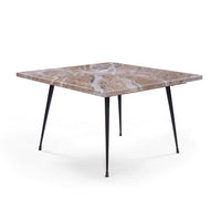 Taro Cocktail Table | 24 Inch Square Taupe Brown Marble Top | Indoor & Outdoor Patio Table | Black Metal Legs - UPT-336138